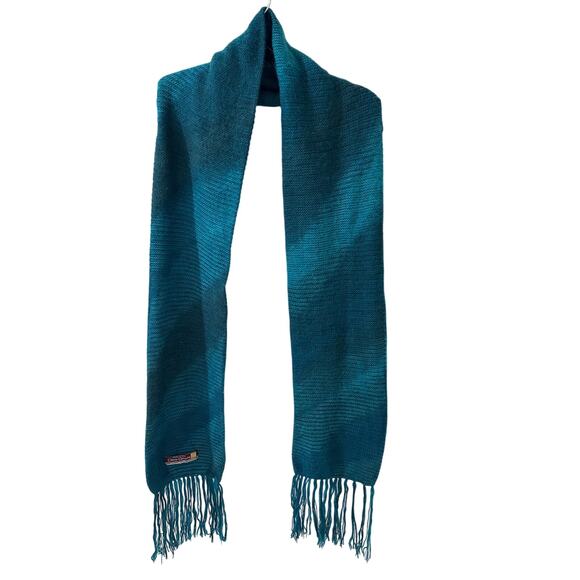 Alpaca Fringe Fluffy Ombre Scarf Made in Peru Turquoise Blue Green 68